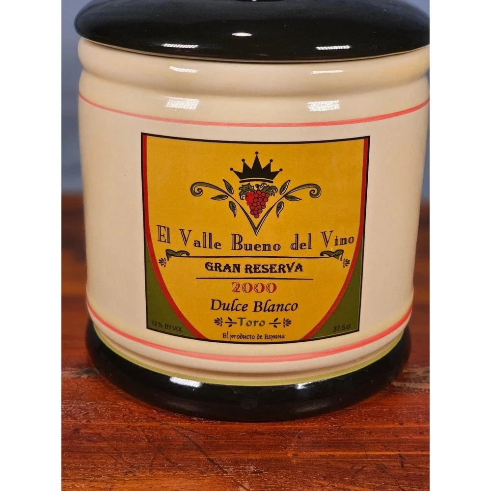 Vintage OGGI Wine Label Ceramic Canister With Lid 7 In